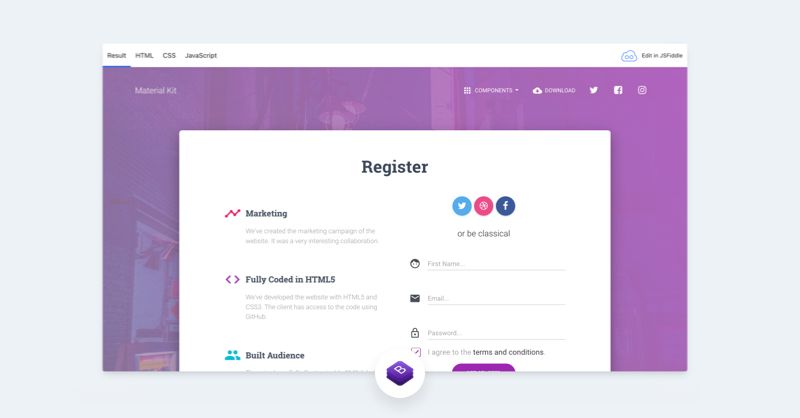 Bootstrap Register Page by Creative Tim