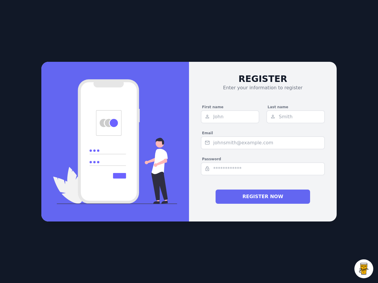 Simple Register/Sign Up Form