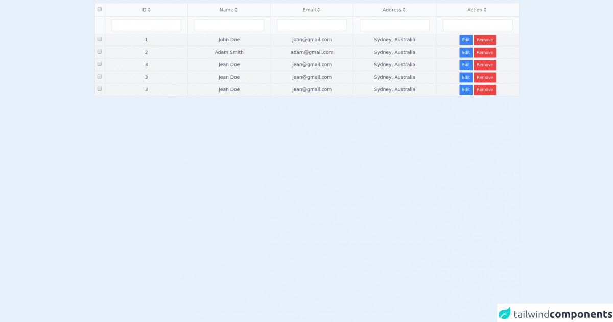 Table with Search Inputs