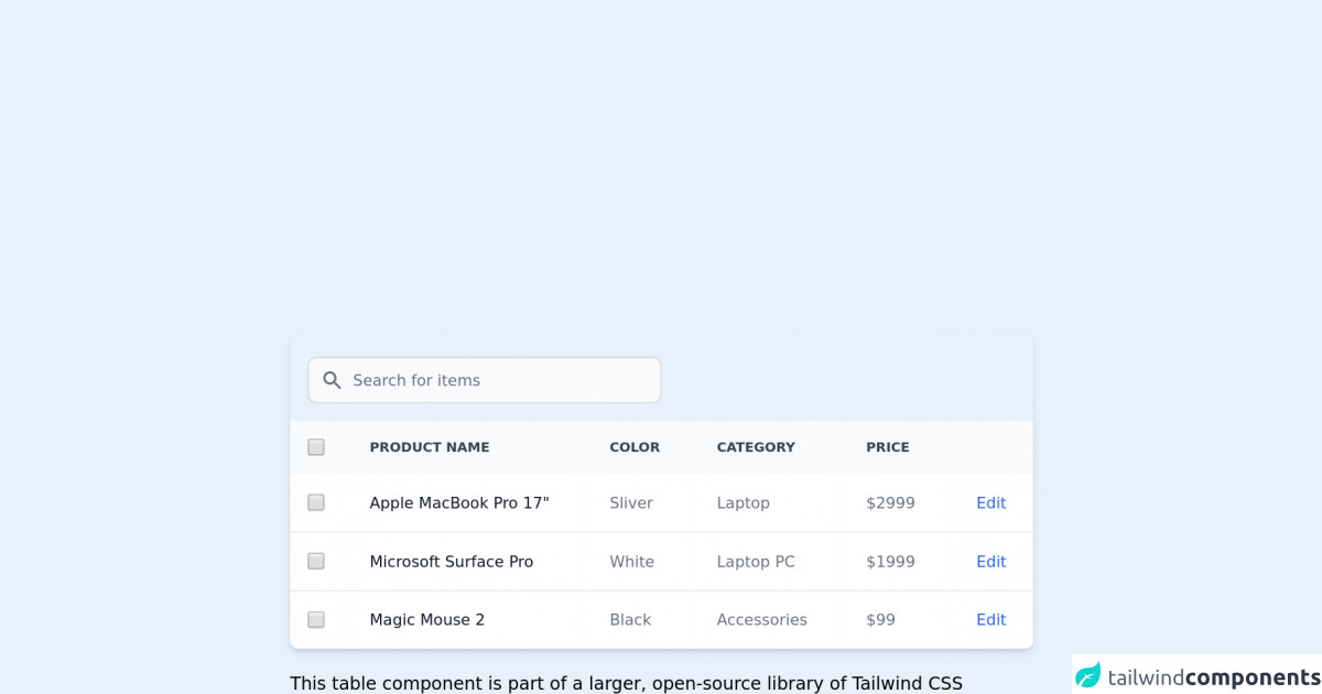 Tailwind CSS Table Search