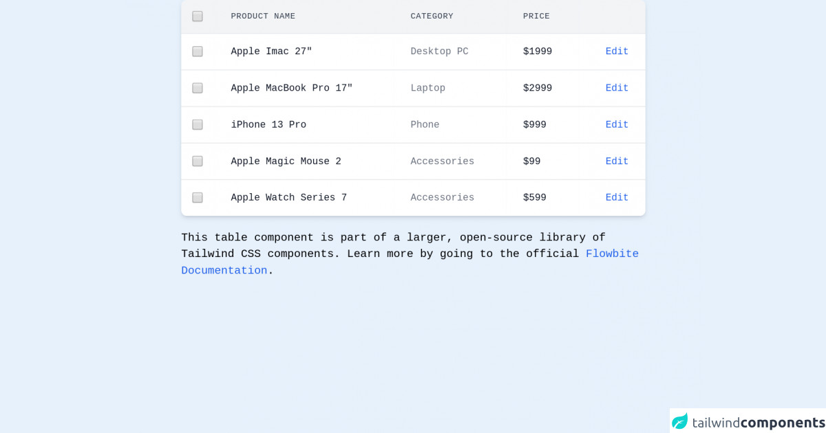 Tailwind CSS Table